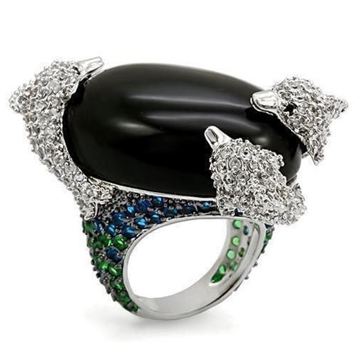 Picture of LO1547 - Brass Ring Rhodium + Ruthenium Women AAA Grade CZ Multi Color