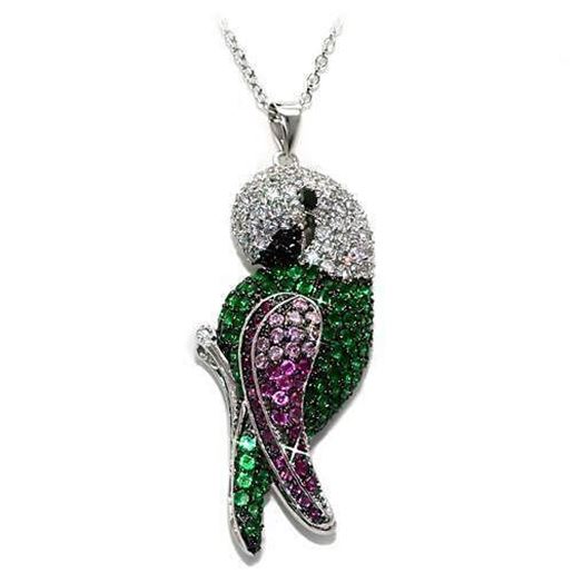 Picture of LO1570 - Brass Chain Pendant Rhodium + Ruthenium Women AAA Grade CZ Multi Color