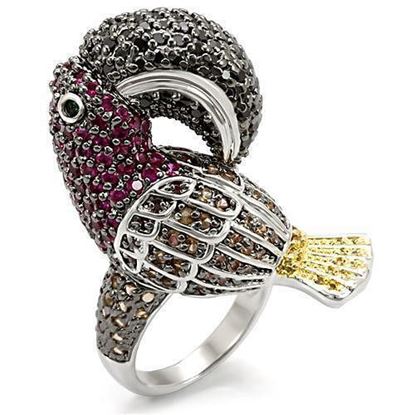 Picture of LO1592 - Brass Ring Rhodium+Gold+ Ruthenium Women AAA Grade CZ Multi Color