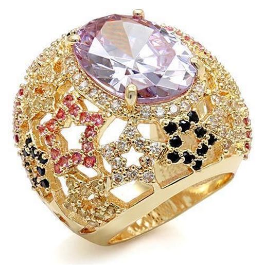 Picture of LO1596 - Brass Ring Imitation Gold Women AAA Grade CZ Light Amethyst