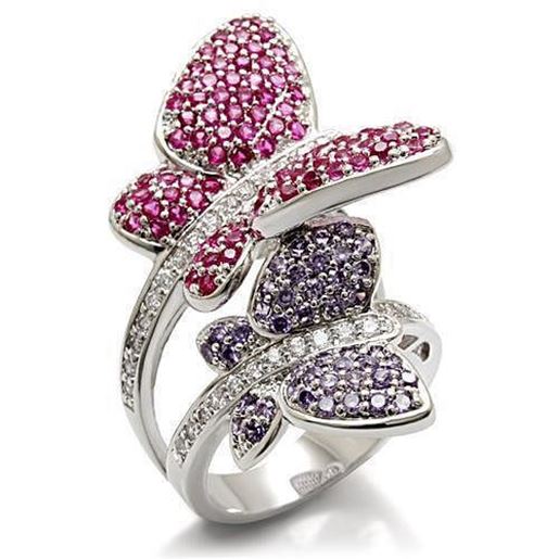 Picture of LO1601 - Brass Ring Rhodium Women AAA Grade CZ Multi Color