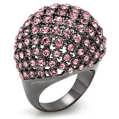 Picture of LO1615 - Brass Ring TIN Cobalt Black Women Top Grade Crystal Light Rose