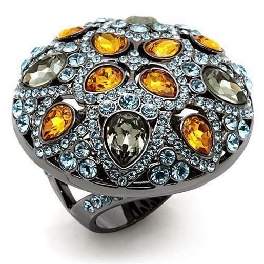 Picture of LO1636 - Brass Ring TIN Cobalt Black Women Top Grade Crystal Multi Color