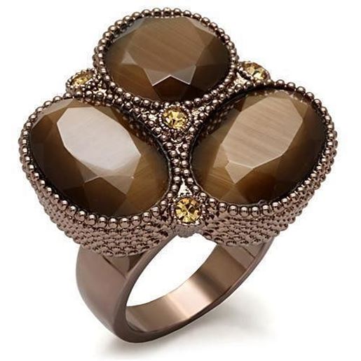 Picture of LO1640 - Brass Ring Chocolate Gold Women Top Grade Crystal Brown