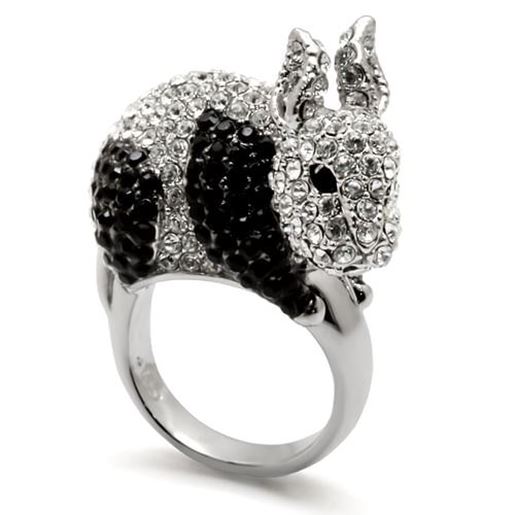 Picture of LO1731 - Brass Ring Rhodium + Ruthenium Women Top Grade Crystal Jet