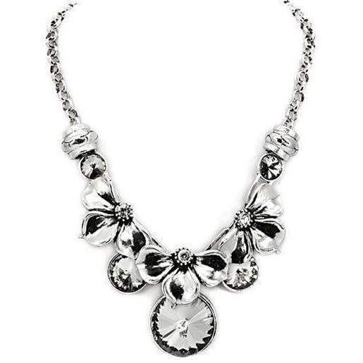 Picture of LO1872 - White Metal Necklace Antique Silver Women Top Grade Crystal Jet