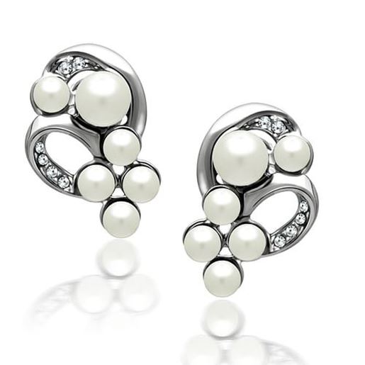 Picture of LO1970 - White Metal Earrings Rhodium Women Synthetic White