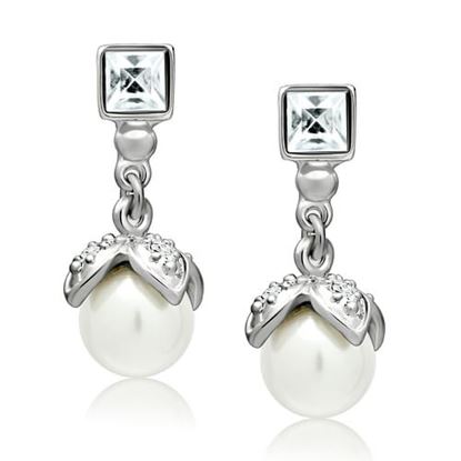 Picture of LO1973 - White Metal Earrings Rhodium Women Synthetic White