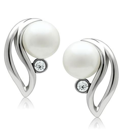 Picture of LO1977 - White Metal Earrings Rhodium Women Synthetic White