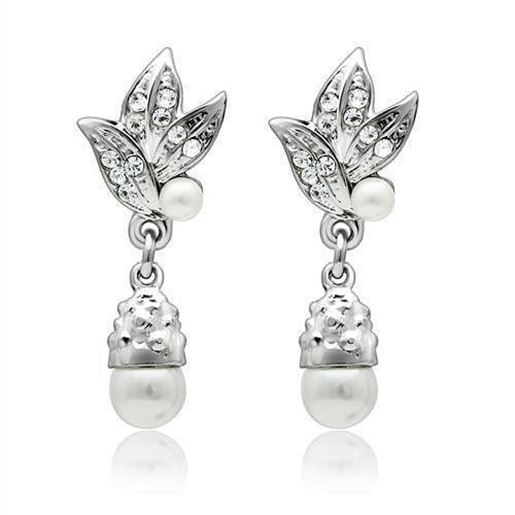 Picture of LO1992 - White Metal Earrings Rhodium Women Synthetic White