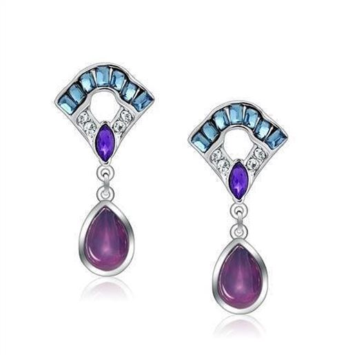 Picture of LO1993 - White Metal Earrings Rhodium Women Top Grade Crystal Multi Color