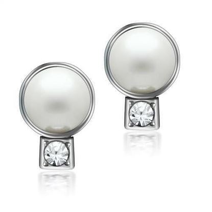 Picture of LO1997 - White Metal Earrings Rhodium Women Synthetic White