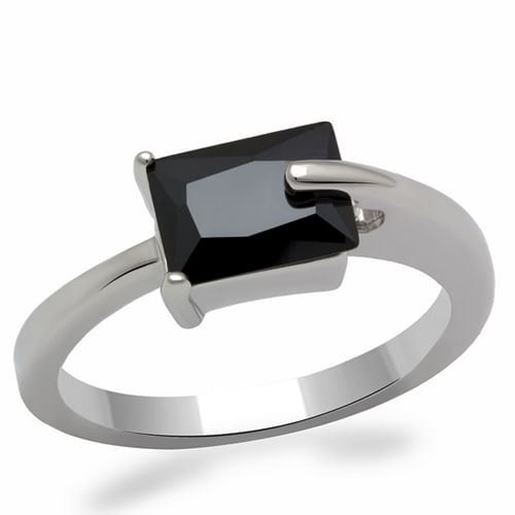 Picture of LO2066 - Brass Ring Rhodium Women AAA Grade CZ Jet