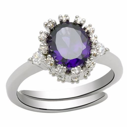 Picture of LO2073 - Brass Ring Rhodium Women AAA Grade CZ Amethyst