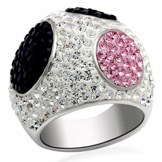 Picture of LO2081 - Brass Ring Rhodium + Ruthenium Women Top Grade Crystal Multi Color