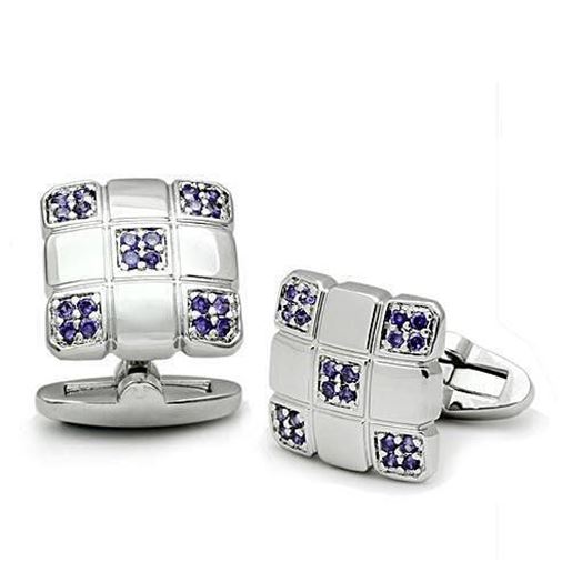 Picture of LO2296 - Brass Cufflink Rhodium Men AAA Grade CZ Amethyst