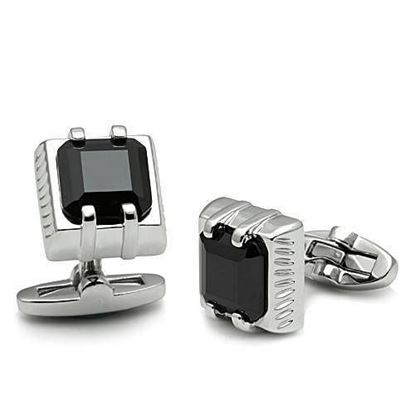 Picture of LO2305 - Brass Cufflink Rhodium Men AAA Grade CZ Jet