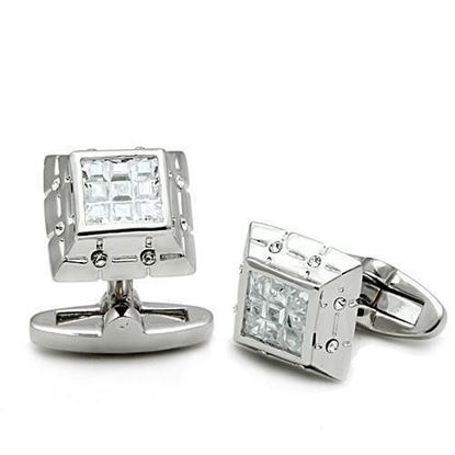 Picture of LO2306 - Brass Cufflink Rhodium Men AAA Grade CZ Clear