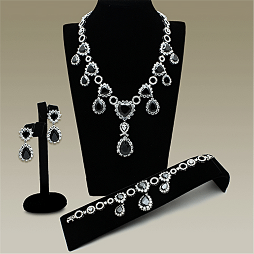 Picture of LO2325 - Brass Jewelry Sets Rhodium Women AAA Grade CZ Jet