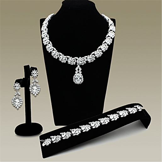 Picture of LO2333 - Brass Jewelry Sets Rhodium Women AAA Grade CZ Clear