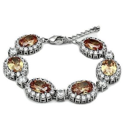 Picture of LO2360 - Brass Bracelet Rhodium Women AAA Grade CZ Champagne