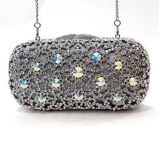 Picture of LO2364 - White Metal Clutch Imitation Rhodium Women Top Grade Crystal White