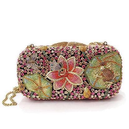 Picture of LO2375 - White Metal Clutch Ancientry Gold Women Top Grade Crystal Multi Color