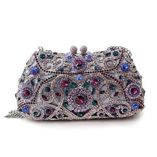 Picture of LO2379 - White Metal Clutch Imitation Rhodium Women Top Grade Crystal Multi Color