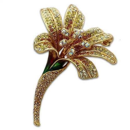 Picture of LO2390 - White Metal Brooches Gold Women Top Grade Crystal Multi Color