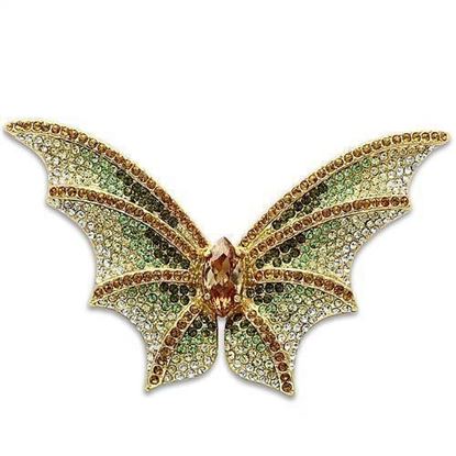 Picture of LO2400 - White Metal Brooches Gold Women Top Grade Crystal Multi Color