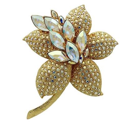 Picture of LO2402 - White Metal Brooches Gold Women Top Grade Crystal Aurora Borealis (Rainbow Effect)