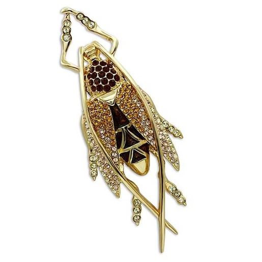 Picture of LO2406 - White Metal Brooches Gold Women Top Grade Crystal Multi Color