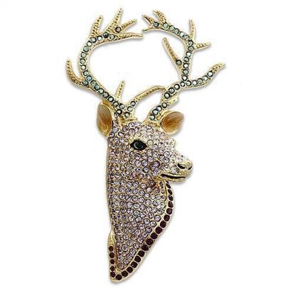 Picture of LO2410 - White Metal Brooches Gold Women Top Grade Crystal Multi Color