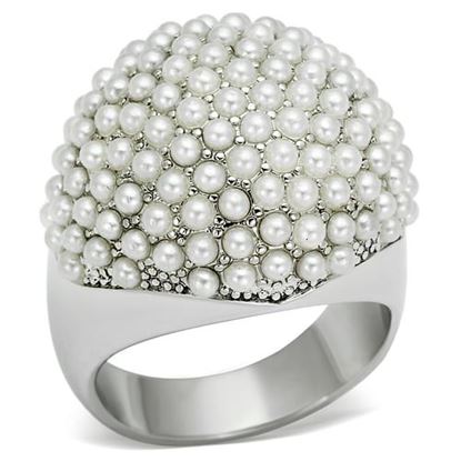 Picture of LO2433 - Brass Ring Rhodium Women Synthetic White