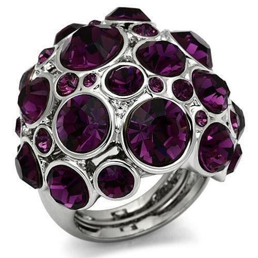 Picture of LO2462 - Brass Ring Rhodium Women Top Grade Crystal Amethyst