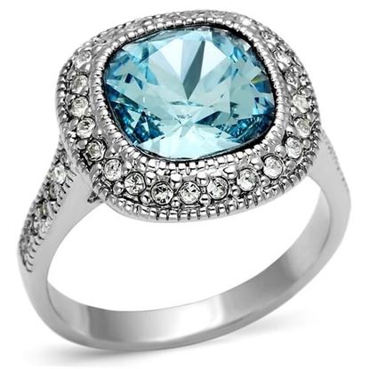 Picture of LO2506 - Brass Ring Rhodium Women Top Grade Crystal Sea Blue