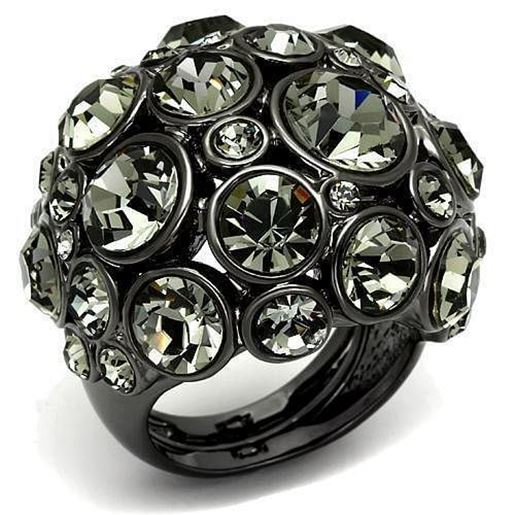 Picture of LO2545 - Brass Ring Ruthenium Women Top Grade Crystal Black Diamond