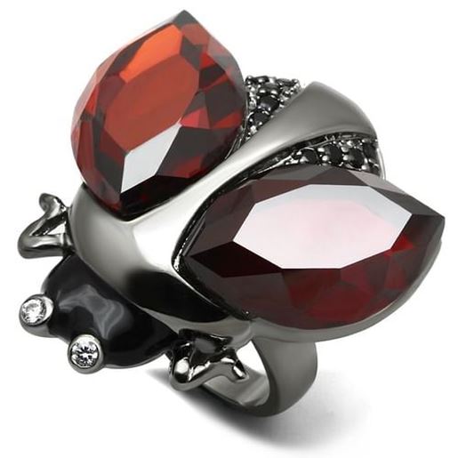 Picture of LO2601 - Brass Ring Ruthenium Women AAA Grade CZ Garnet