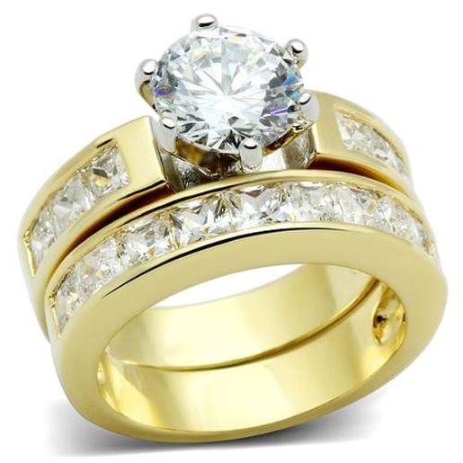 Picture of LO2603 - Brass Ring Gold+Rhodium Women AAA Grade CZ Clear