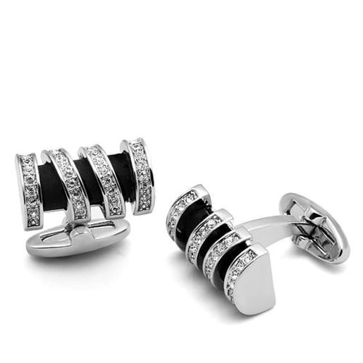 Picture of LO2633 - Brass Cufflink Rhodium Women Top Grade Crystal Clear