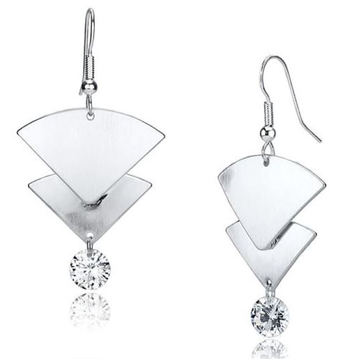 Picture of LO2662 - Iron Earrings Matte Rhodium & Rhodium Women AAA Grade CZ Clear