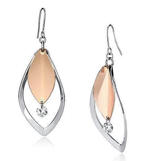 Picture of LO2684 - Iron Earrings Rose Gold + Rhodium Women AAA Grade CZ Clear