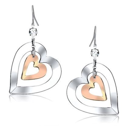 Picture of LO2695 - Iron Earrings Rose Gold + Rhodium Women Top Grade Crystal Clear