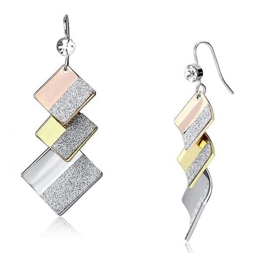 Picture of LO2713 - Iron Earrings Rhodium + Gold + Rose Gold Women Top Grade Crystal Clear