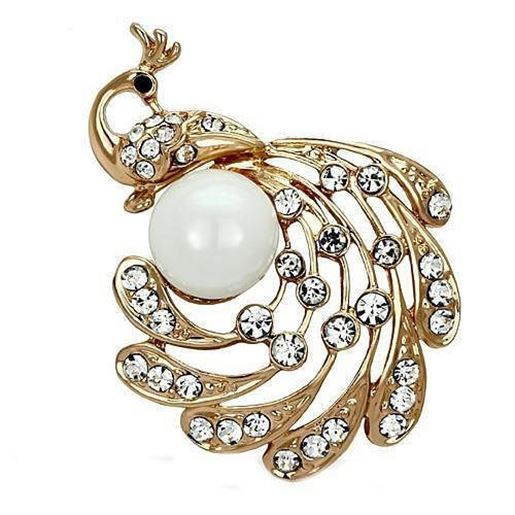 Picture of LO2778 - White Metal Brooches Flash Rose Gold Women Synthetic White