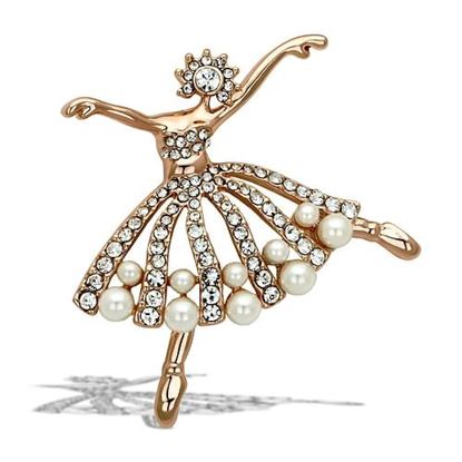 Picture of LO2802 - White Metal Brooches Flash Rose Gold Women Synthetic White