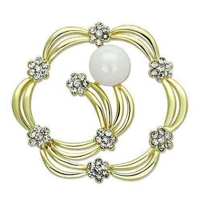 Picture of LO2810 - White Metal Brooches Flash Gold Women Synthetic White