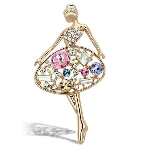 Picture of LO2817 - White Metal Brooches Flash Gold Women Top Grade Crystal Multi Color