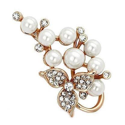 Picture of LO2853 - White Metal Brooches Flash Rose Gold Women Synthetic White