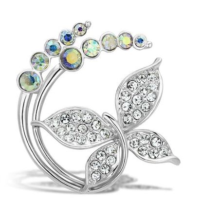 Picture of LO2861 - White Metal Brooches Flash Gold Women Top Grade Crystal Aurora Borealis (Rainbow Effect)